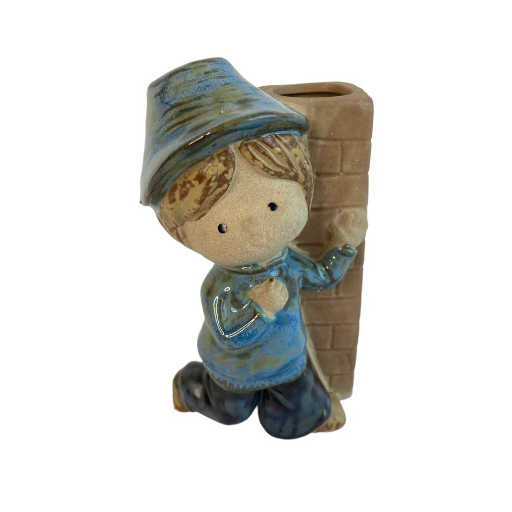Vintage UCTCI Little Boy Bud Vase Figurine Ceramic Stoneware Japan 1970's